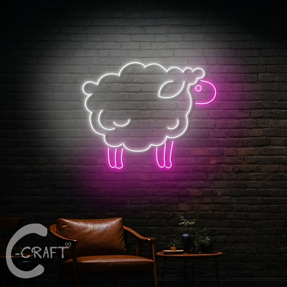 C-CRAFT Sheep Neon Led Light Up 23 inch for Sheep Animal Farm Kid Bedroom Wall Decor