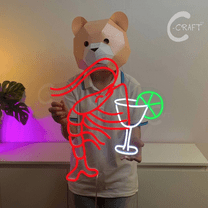 C-CRAFT Shrimp Cocktail Neon Sign Led Light Up 20 inch for Bar Pub Wall Art Decor