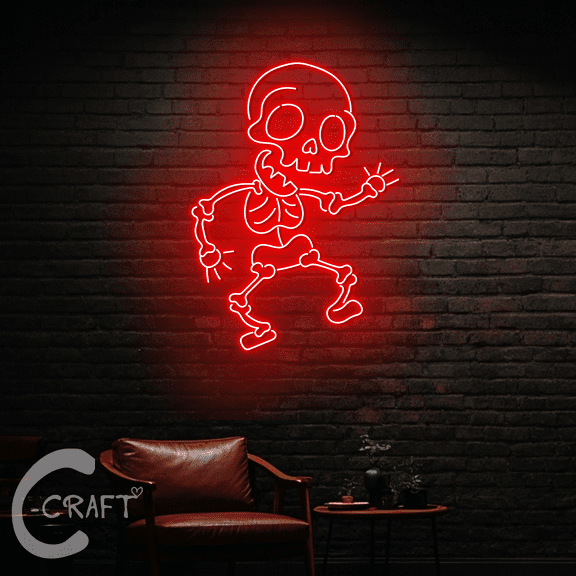 C-CRAFT Skeleton Dancing Neon Led Light Up 35 inch for Halloween Home Bar Wall Decor