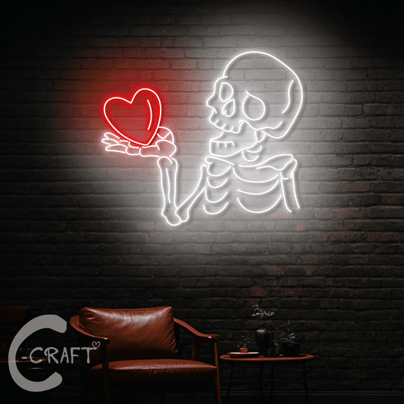 C-CRAFT Skeleton Heart Neon Led Light Sign 25 inch for Valentines Wedding Wall Decor