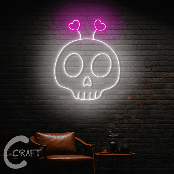 C-CRAFT Skull Heart Neon Led Light Sign 40 inch for Valentines Wedding Wall Decor