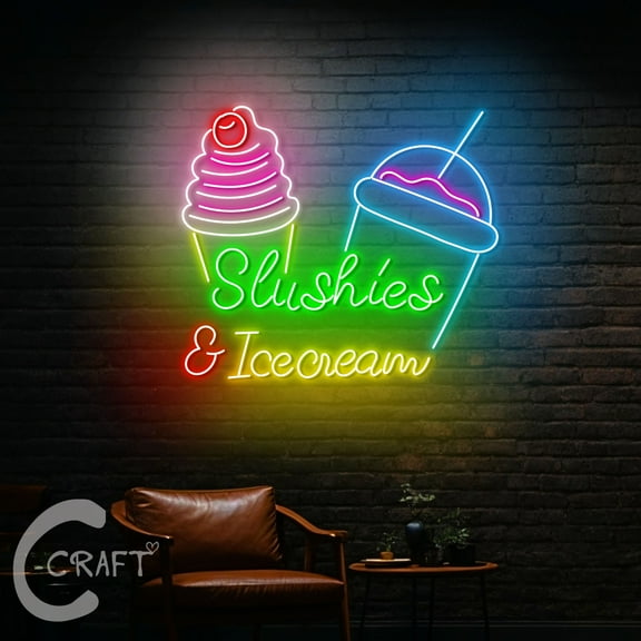 C-CRAFT Slushies and Ice Cream Neon Led Light Up 23 inch for Dessert Ice Cream Shop Wall Decor