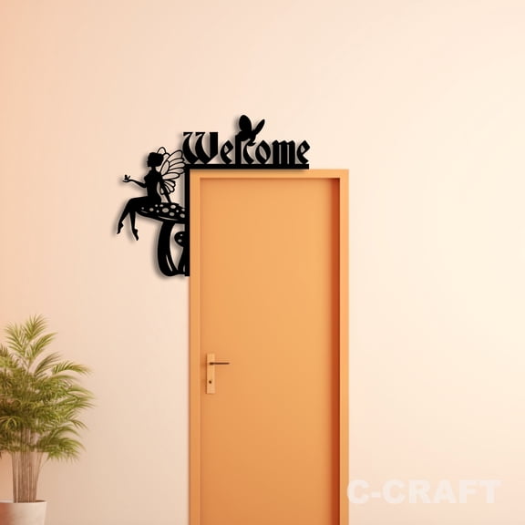 C-CRAFT Small Magical Fairy Mushrooms Metal Decorative Door Corner 8 inch For Home & Office Decor