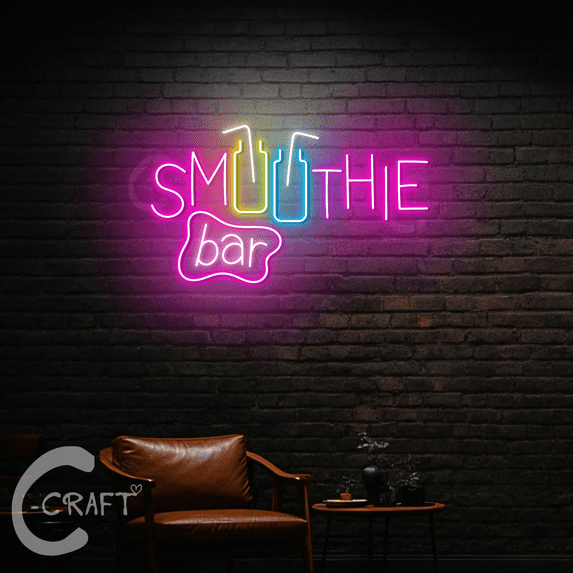 C-CRAFT Smoothie Bar Neon Sign Led Light Up 35 inch for Smoothie Shop Wall Art Decor