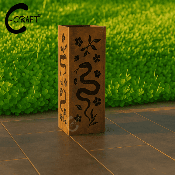 C-CRAFT Snake Rusty Metal Garden Column 24 inches Without Lid, Outdoor Decoration, Modern Garden Sculpture, Yard Decor