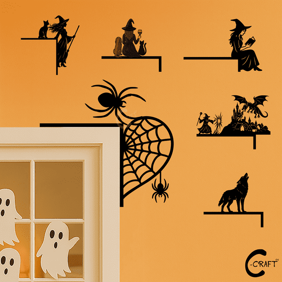 C-CRAFT Spider Web Metal Door Corner 12 Inches, Door Topper Ornament for Dark Halloween Decoration and Haunted Home Accent