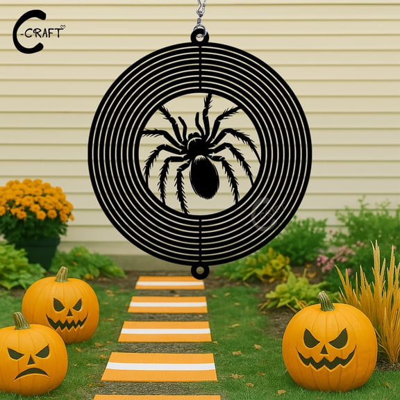 C-CRAFT Spider Wind Spinner 8 Inches, Outdoor Halloween Party Decoration with Creepy Design, Unique Spooky Gift Idea