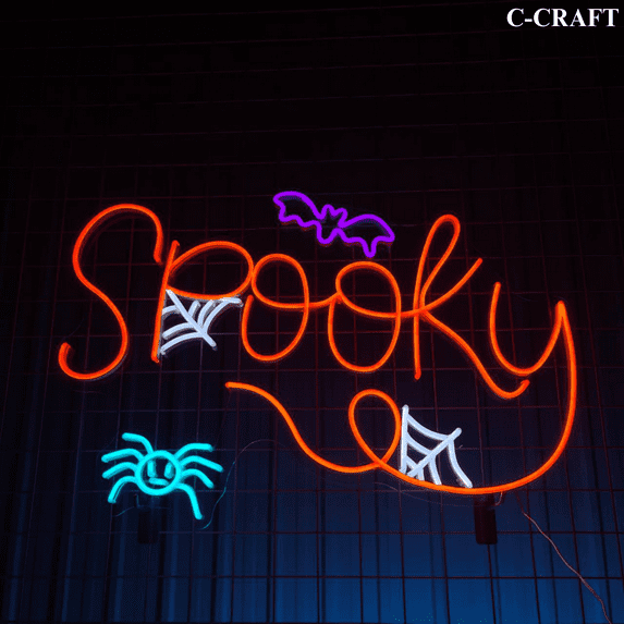 C-CRAFT Spooky Neon Sign LED Light 25 inch for Halloween Wall Decor