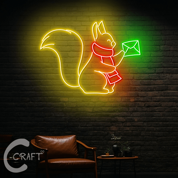 C-CRAFT Squirrel Christmas Letter Neon Led Lights 30 inch for Home Bedroom Living Room Decor