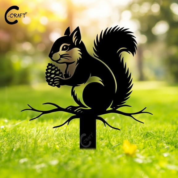 C-CRAFT Squirrel Metal Garden Stake 14 Inches, Perfect Gift for Farm Animal Lovers, Yard Outdoor Decoration, Fall Decor