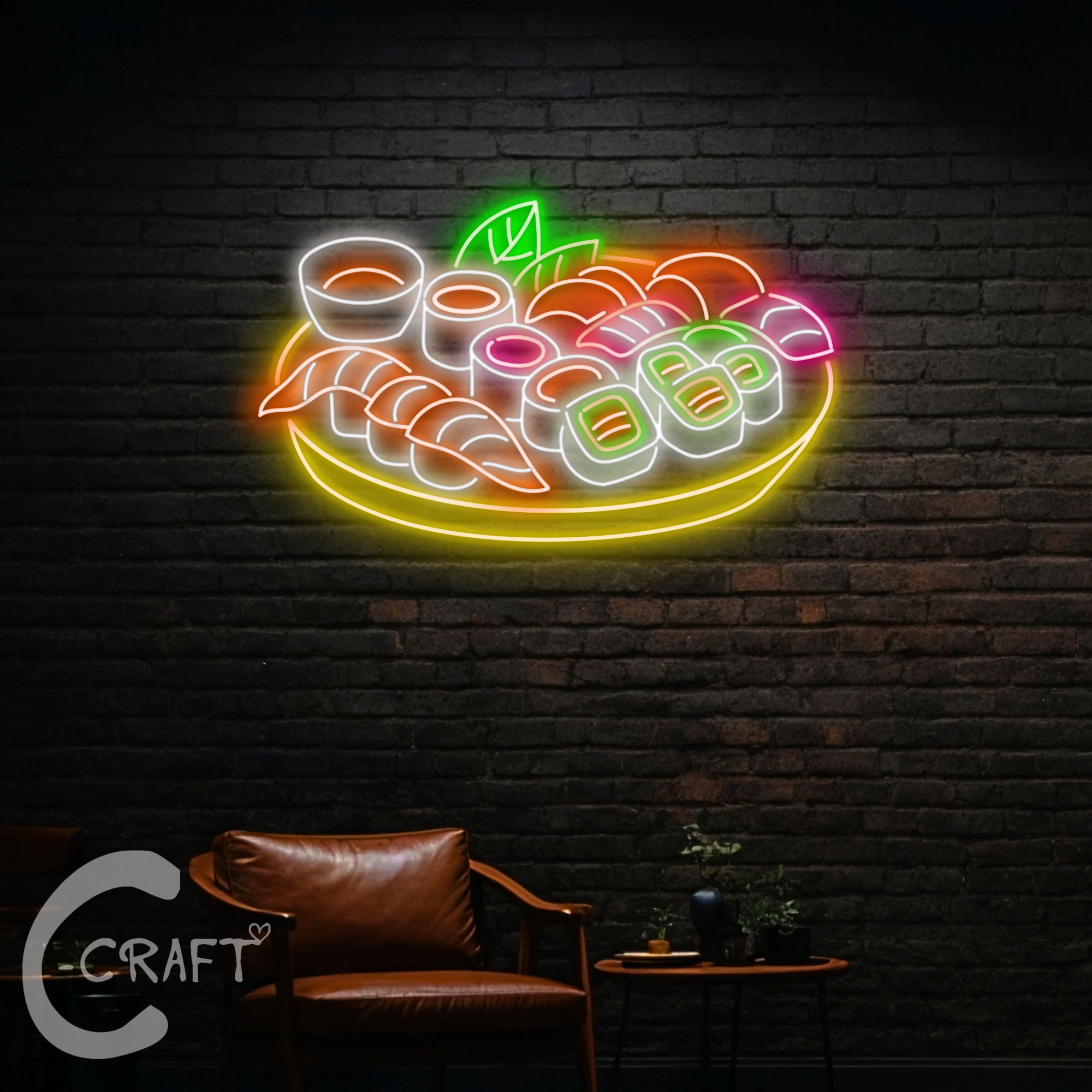 Neonlichten Sfeervolle lamp neonreclames voor sushi, mogelijk gemaakt