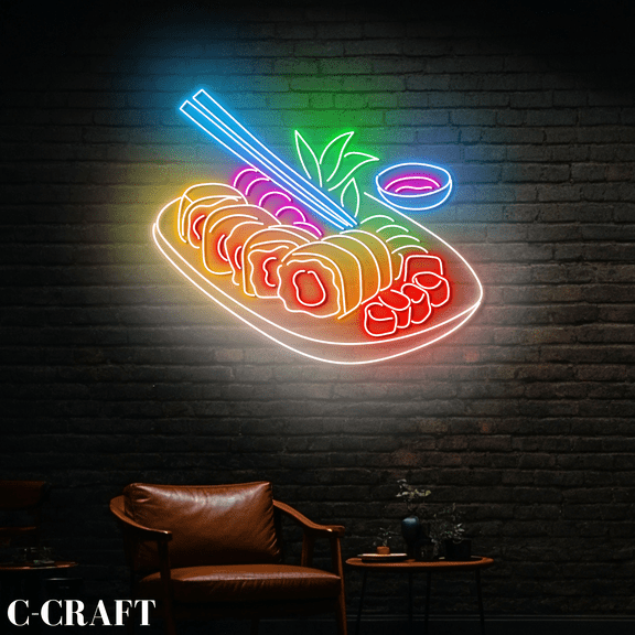C-CRAFT Sushi Plate Neon Led Light for Japanese Sushi Gimbap Restaurant Wall Art Decor