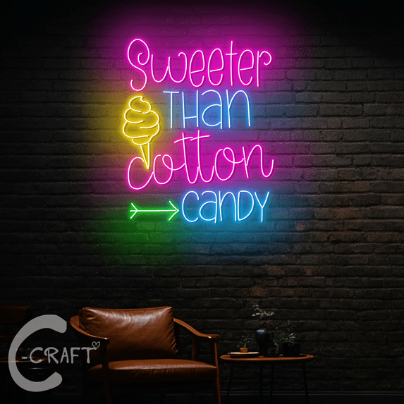 C-CRAFT Sweeter Than Cotton Candy Neon Led Lights 20 inch for Cotton Candy Shop Decor