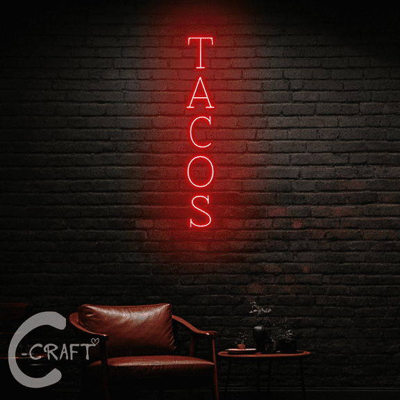 C-CRAFT Tacos Neon Led Light Up 25 inch for Taco Mexican Restaurant Kitchen Wall Decor
