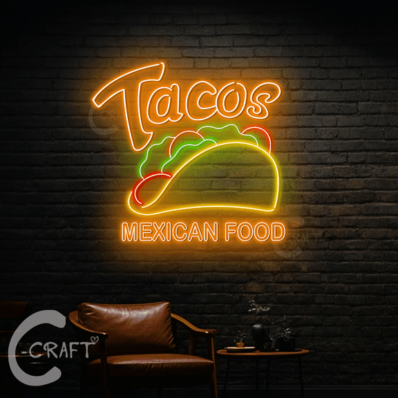C-CRAFT Tacos Neon Sign Led Light Up 35 inch for Mexican Tacos Store Wall Art Decor