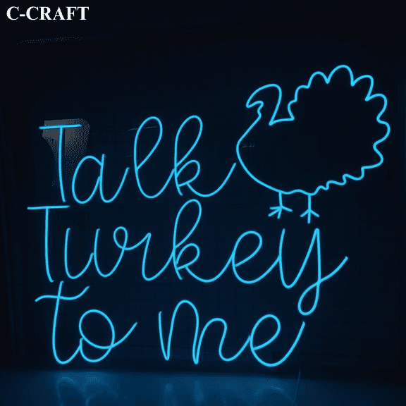 C-CRAFT Talk Turkey To Me Thanksgiving Neon Sign LED Light 25 inch for Wall Decor