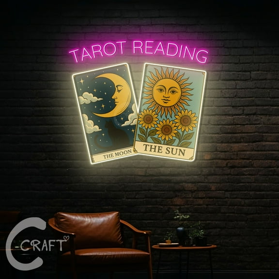 C-CRAFT Tarot Acrylic Neon Sign 33 inch for Psychic Wall Decor, Spiritual Wall Art, Tarot Gift