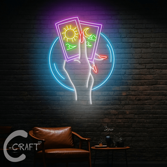 C-CRAFT Tarot Reader Neon Led Light 35 inch for Tarot Psychic Reading Shop Decor