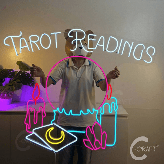 C-CRAFT Tarot Readings Neon Sign Led Light Up 38 inch for Psychic Tarot Shop Wall Art Decor
