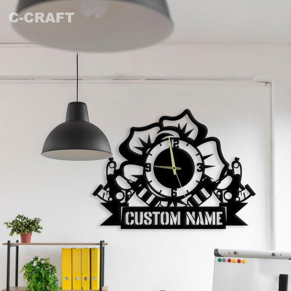 C-CRAFT Tattoo Studio Vinyl Modern Wall Clock Silent 14 Inch for Living Room Wall Decor