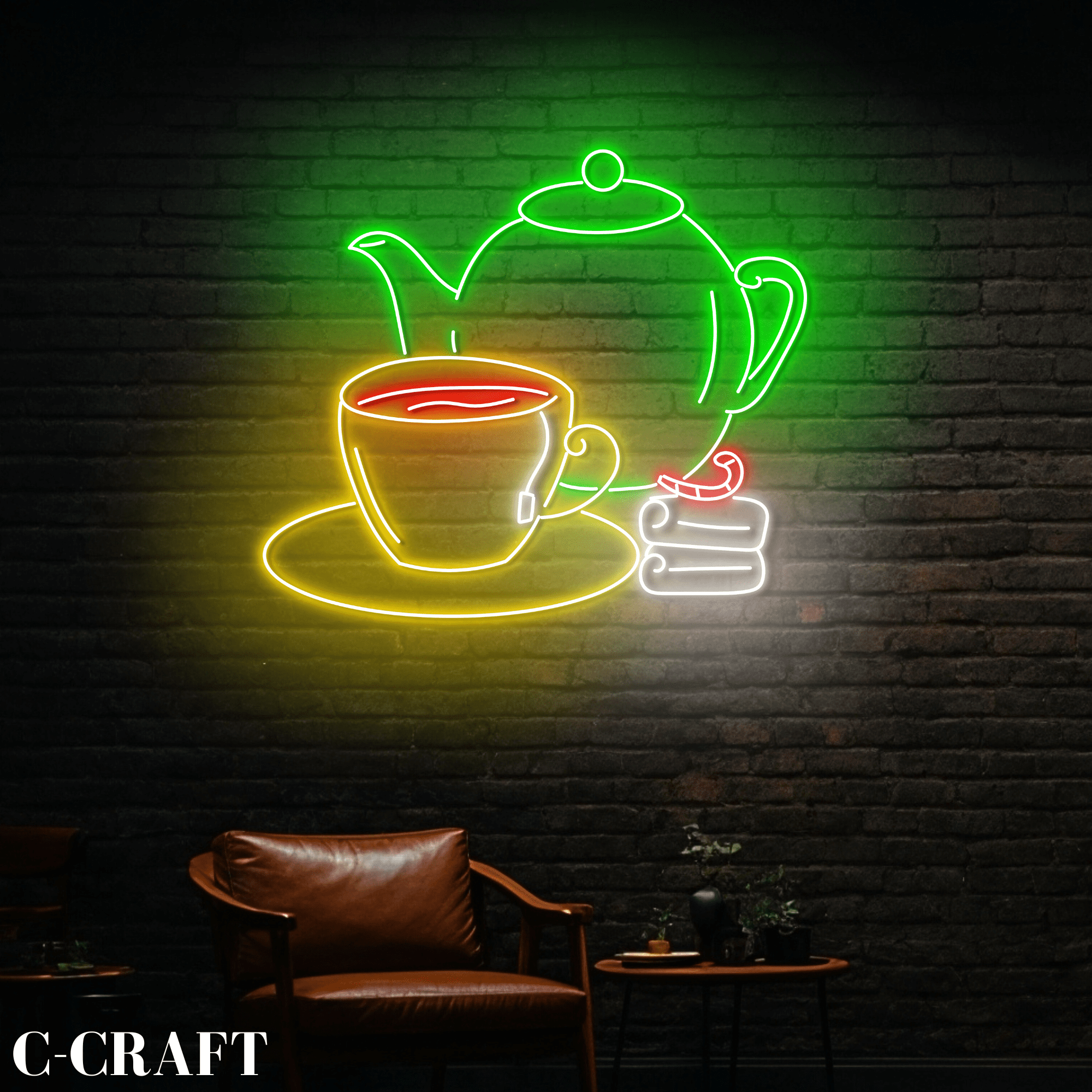 CCRAFT Teapot Tea Cup Christmas Wall Art Led Light Neon Sign For Tea