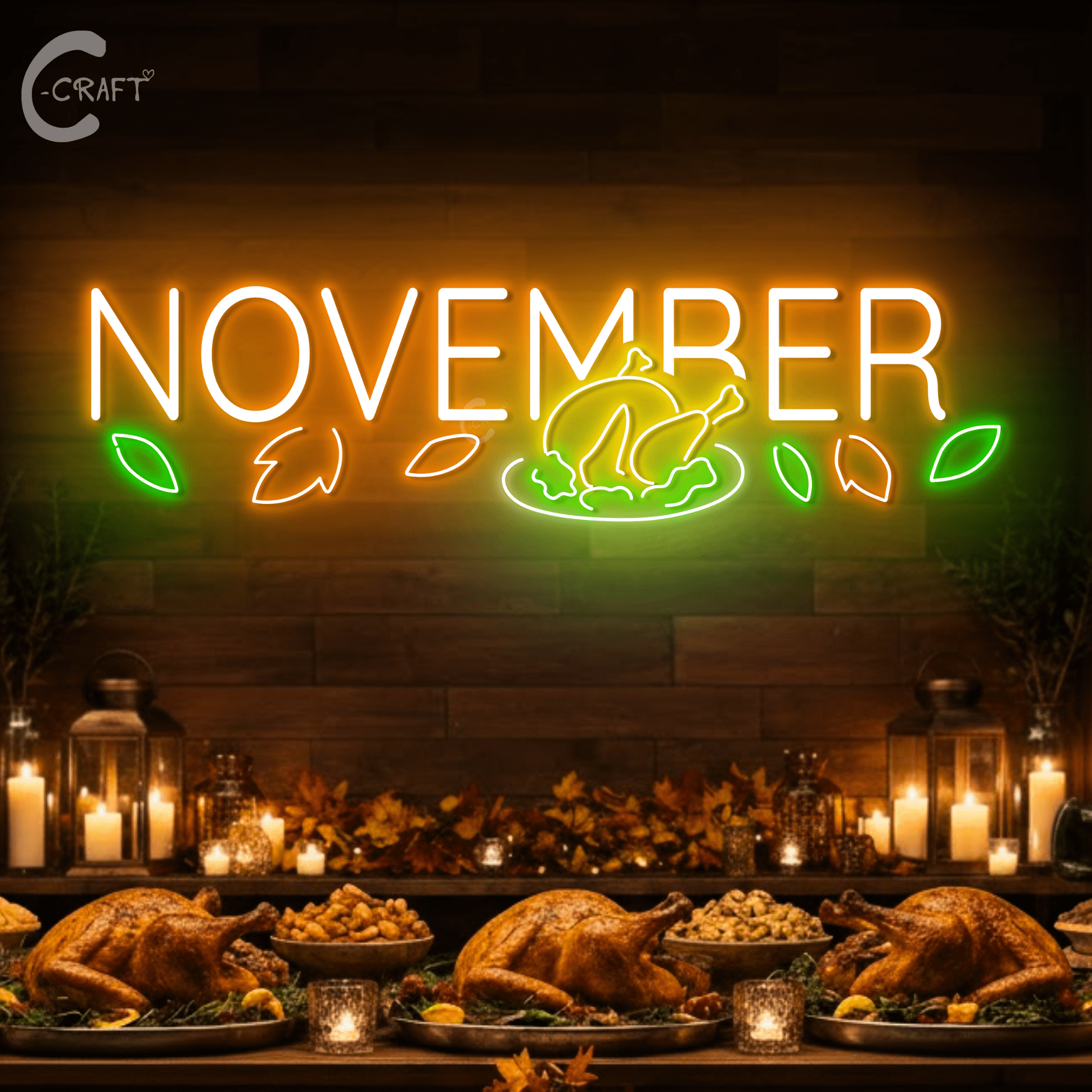 C-CRAFT Thanksgiving November Neon Sign 23 Inches, Turkey LED Wall ...