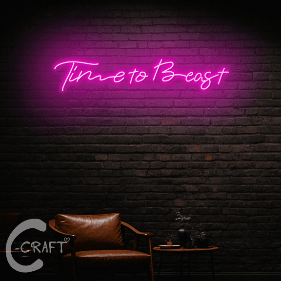 C-CRAFT Time To Beast Neon Led Lights 18 inch for Fitness Home Gym Decor
