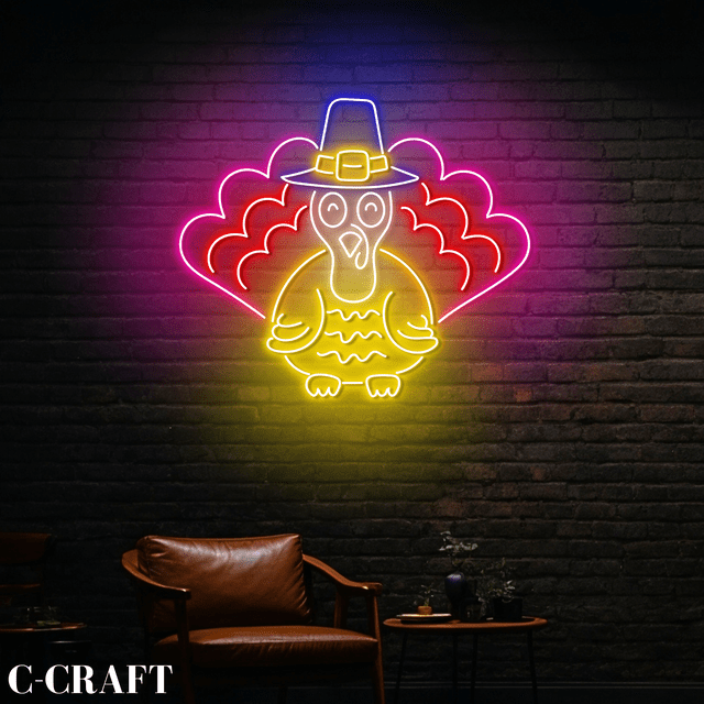 C-CRAFT Turkey Thanksgiving Neon Sign LED Light Acrylic Wall ...