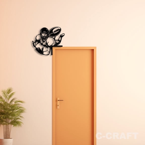 C-CRAFT US Football Player Metal Decorative Door Corner 8 inch for Modern Home & Office Decor