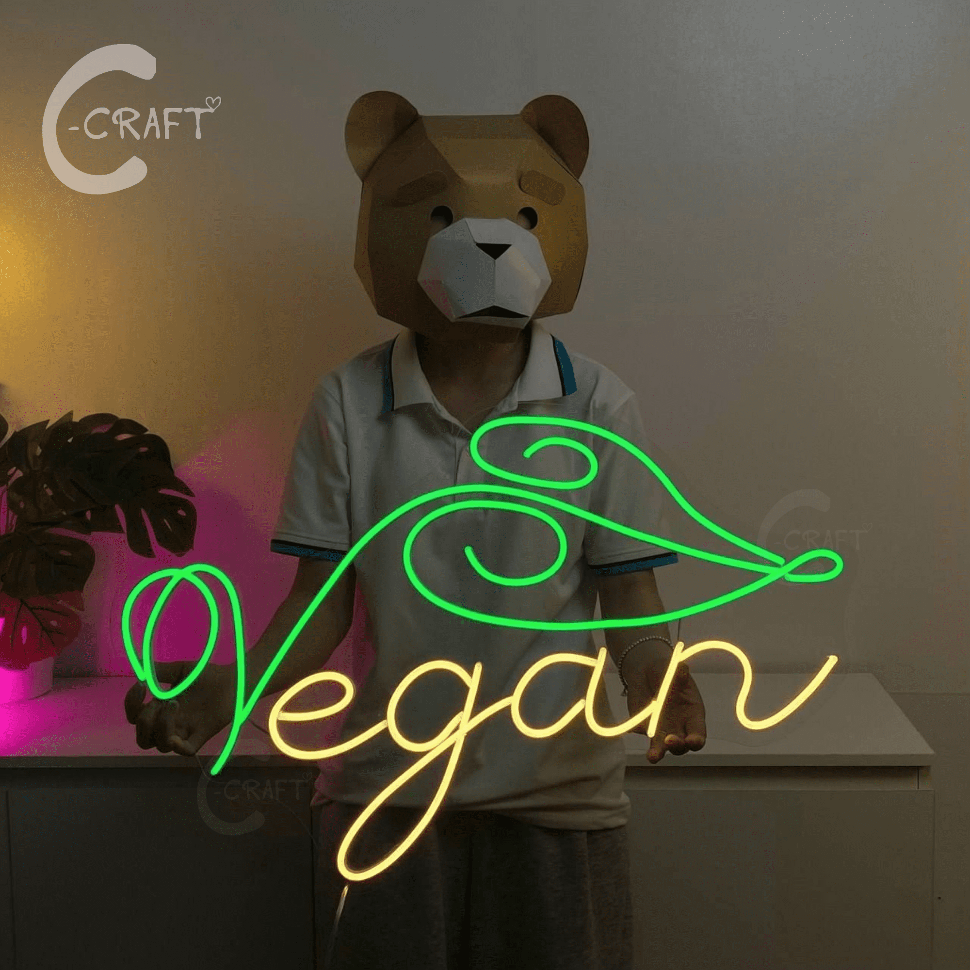 C-CRAFT Vegan Neon Sign Led Light Up 40 inch for Vegetarian Restaurant ...
