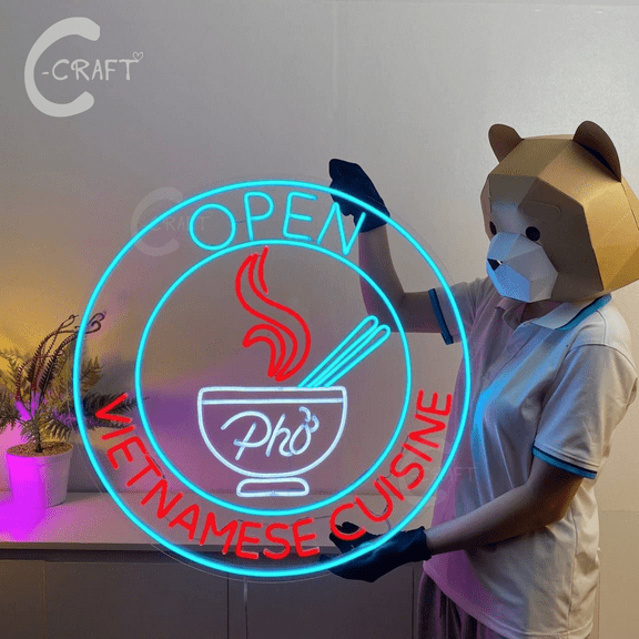 C-CRAFT Vietnamese Pho Neon Light Led Sign 23 inch for Vietnamese Restaurant Wall Art Decor