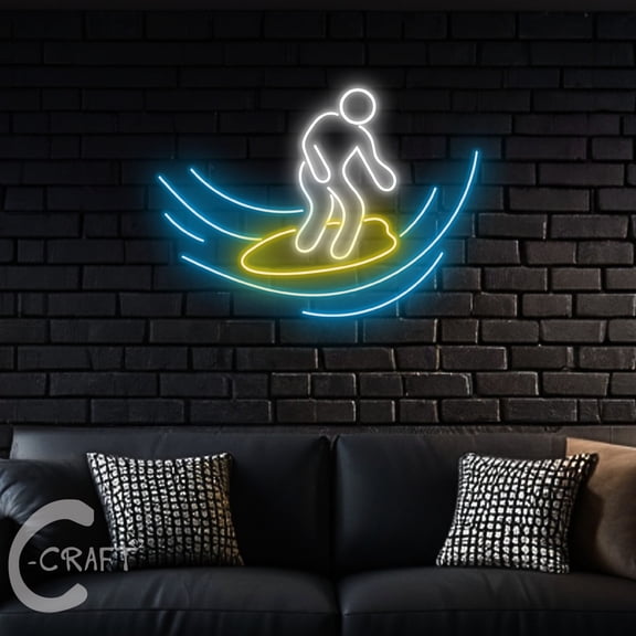 C-CRAFT Wave Surfing Neon Sign LED Light 25 inch for Surf Store Wall Art Decor