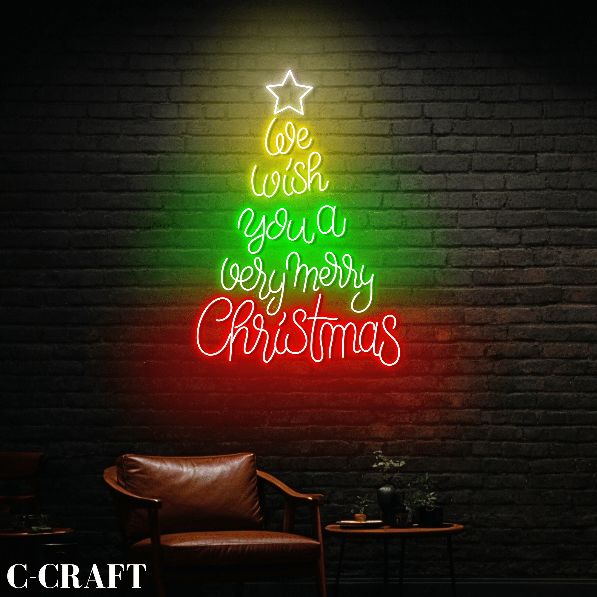 C-CRAFT We Wish You A Very Merry Christmas Wall Art Led Light Neon Sign ...