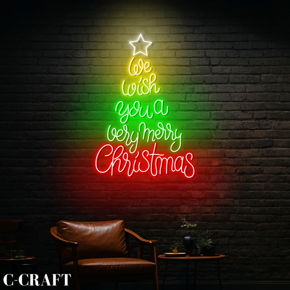 C-CRAFT We Wish You A Very Merry Christmas Wall Art Led Light Neon Sign For Home Decor
