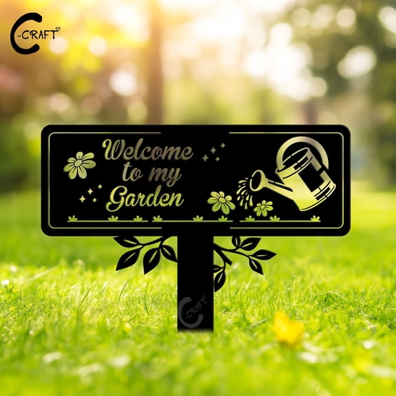 C-CRAFT Welcome Garden Metal Garden Stake 8 Inches, Unique Style Gift for Gardener, Yard Art Outdoor Decoration