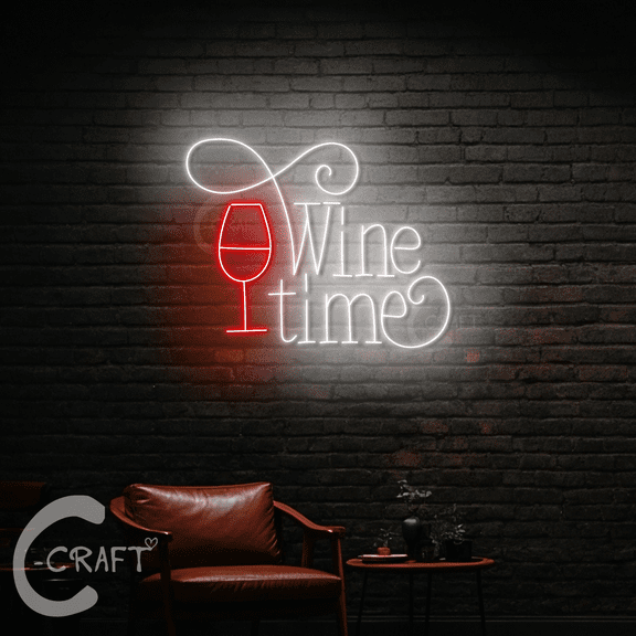 C-CRAFT Wine Time Neon Sign Led Light Up 35 inch for Wine Bar Wall Art Decor