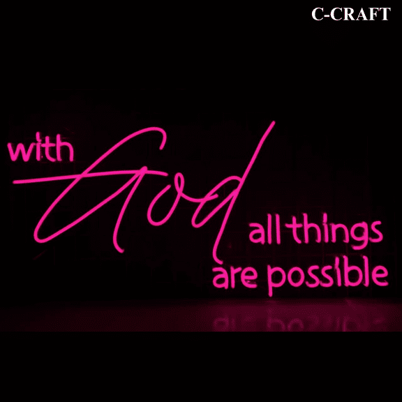 C-CRAFT With God All Things Are Possible Neon LED Light Acrylic Wall Decorations For Home Decor