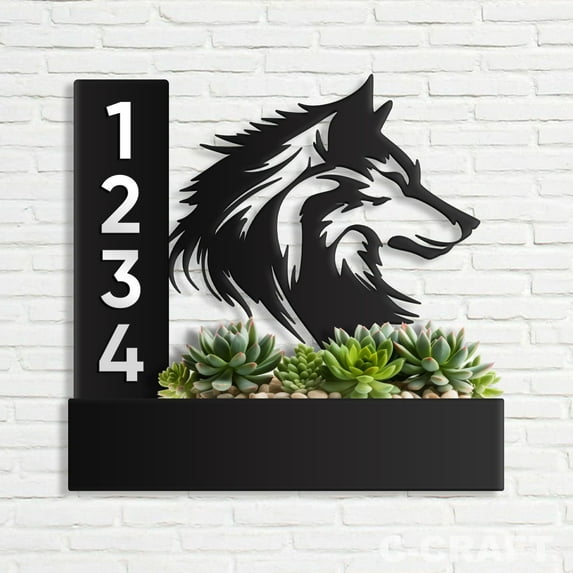 C-CRAFT Wolf 14 Inch Modern Metal Address Sign Planter Box for Outdoor Home Decor