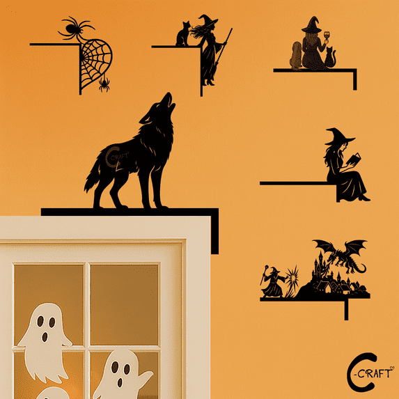 C-CRAFT Wolf Door Corner Metal Sign 12 Inches, Door Topper Decor with Wild Wolf Design, Halloween Home Decoration, Unique Gift for Him