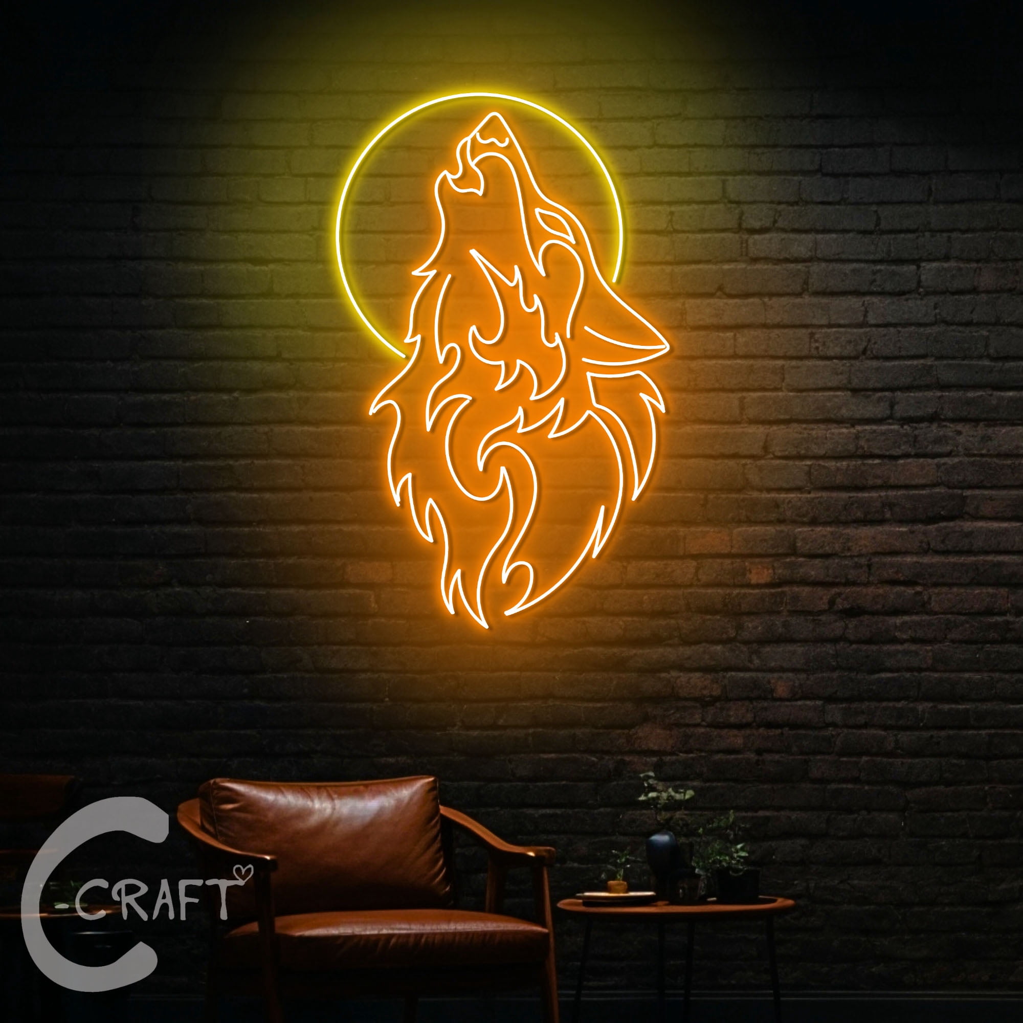C-CRAFT Wolf Moon Neon Sign LED Light 33 inch for Man Cave Home Bar ...