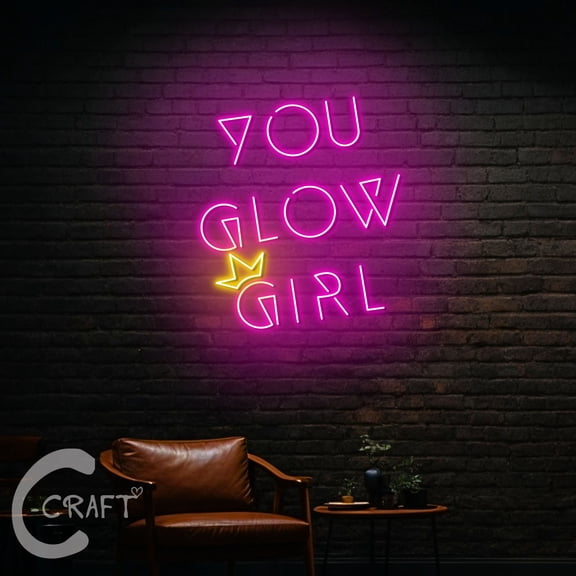 C-CRAFT You Glow Girl Neon Sign LED Light 18 inch for Beauty Spa Salon Girl Club Wall Art Decor