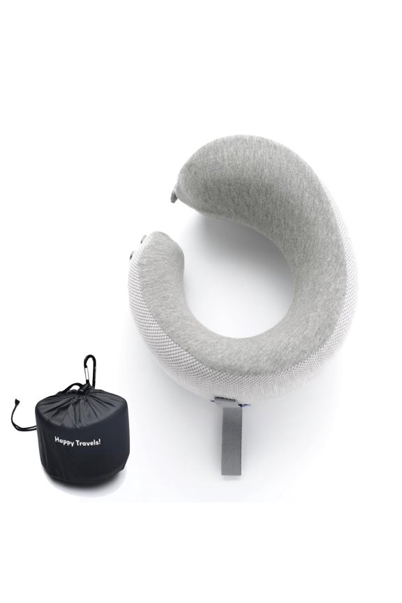 Travel Pillow, Award-Winning Patented Ergonomic Design for Chin & Neck Support Memory Foam Neck Pillow, Compact Airplane Pillow for Traveling, Flight, Car (Gray, Medium)