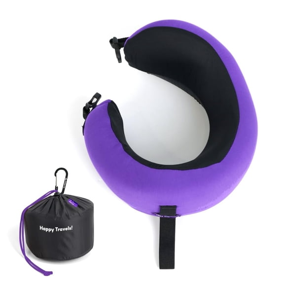 C CUSHION LAB Travel Pillow, Award-Winning Patented Ergonomic Design for Chin & Neck Support Memory Foam Neck Pillow, Compact Airplane Pillow for Traveling, Flight, Car (Royal Purple, Medium)