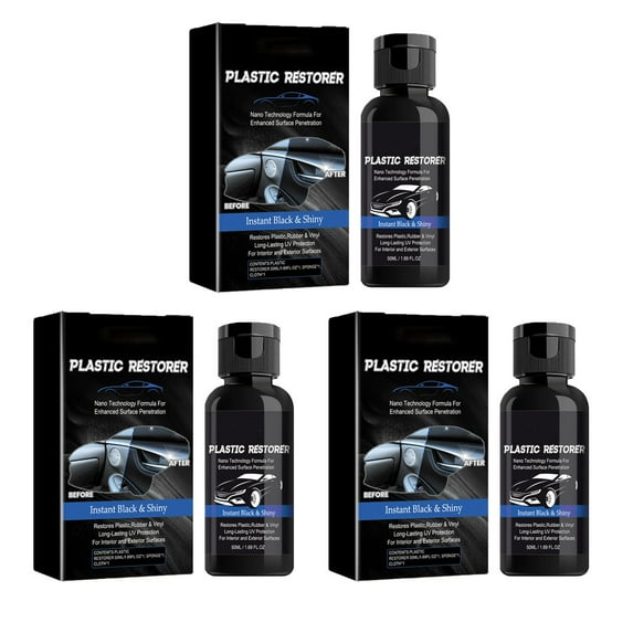 C Car Plastic Restorer Black Trim Treatment 50Ml, Back To Black Coating Agent For Vehicle Interior Exterior, Uv Protection Prevent Fading Three Pack