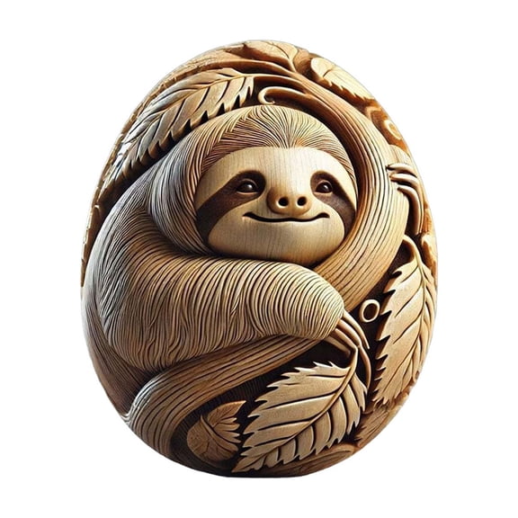 C Carved Resin Easter Eggs With Animal Carvings 3D Decorative Ornamental Eggs Brown Easter Gift Festive Home Decor Handcrafted Resin Egg For Holiday Display And Easter Decoration 3.15X2.36