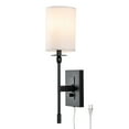 thumbnail image 1 of C Cattleya 1-Light Matte Black Hardwired/Plug-in Dimmable Indoor Wall Sconce with Fabric Shade Matte Black, 1 of 5