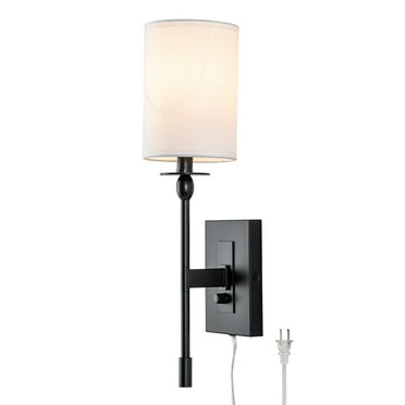 C Cattleya 1-Light Matte Black Hardwired/Plug-in Dimmable Indoor Wall Sconce with Fabric Shade Matte Black