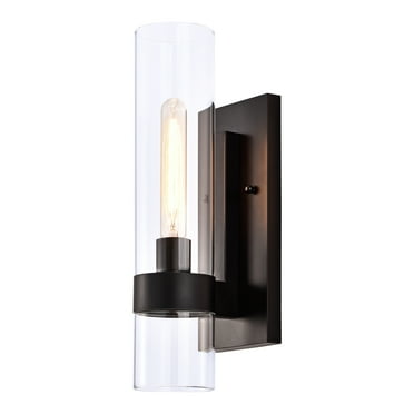 C Cattleya 1- Light Cylindrical Clear Glass Wall Sconce Black Black Matte