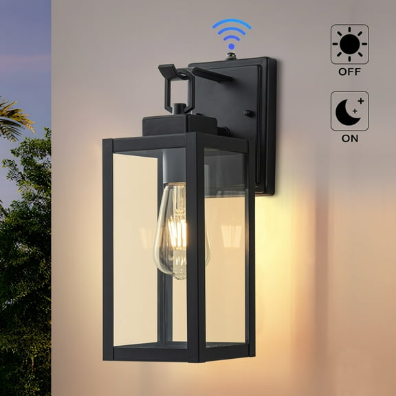 C Cattleya  1-Light Matte Black Dusk to Dawn Outdoor Wall Lantern Sconce 13.5-inch