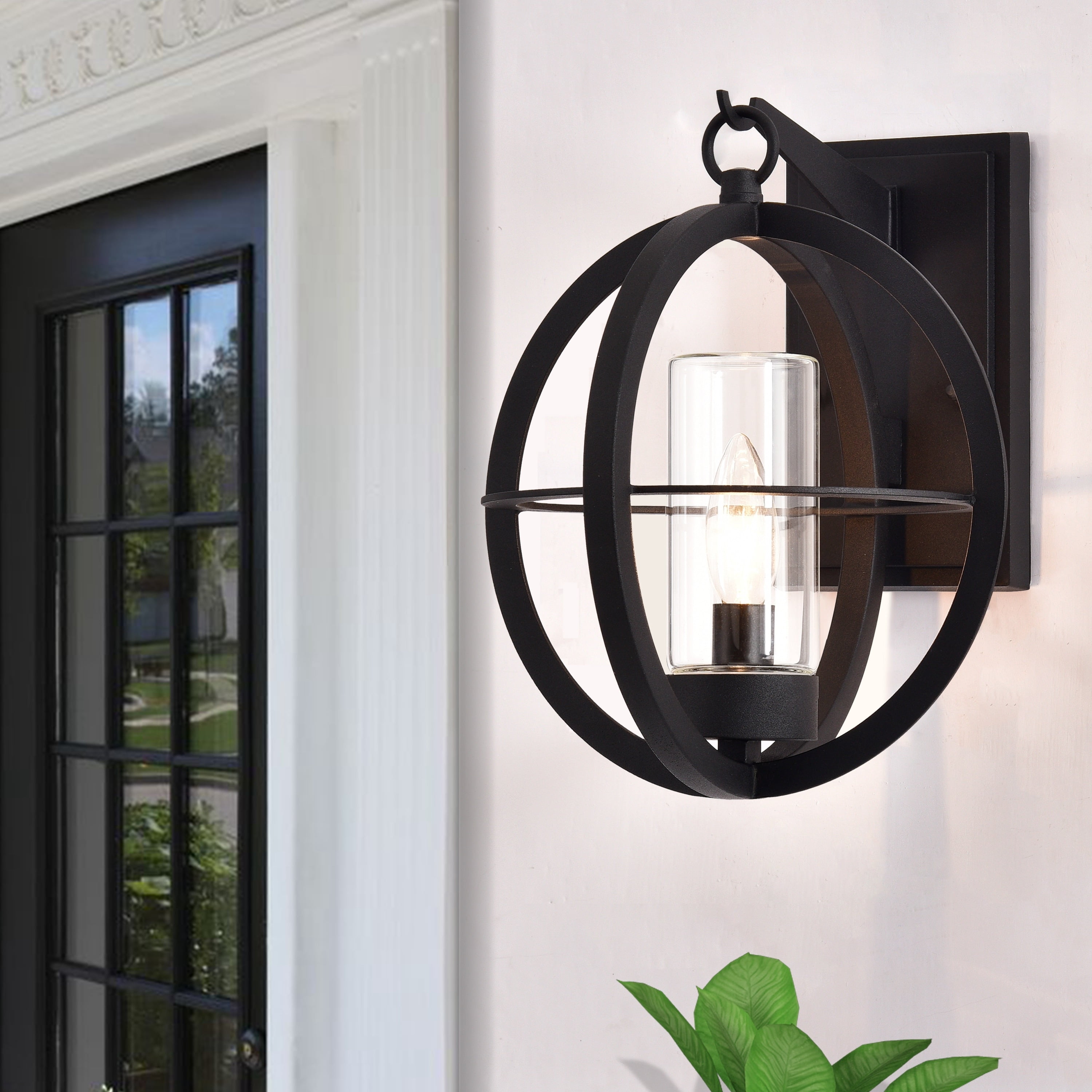 Matte Black Metal Globe Outdoor Wall Sconce with Clear Glass